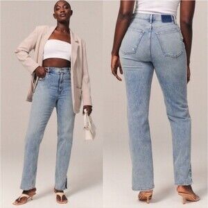 Abercrombie & Fitch Womens Ultra High Rise 90s Straight Jean Diagonal Waist  35